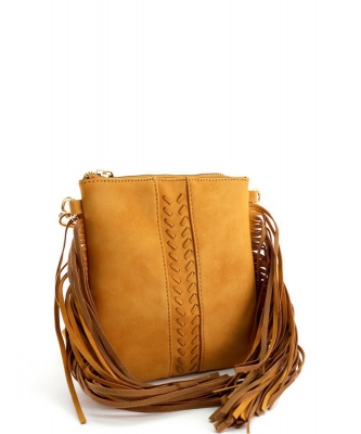 Side Fringed Braided Small Crossbody SJ20320 MUSTARD